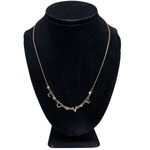 Love Heart Rhinestone Accent Charm Necklace Gold Tone Fashion Jewelry 9.5 in L